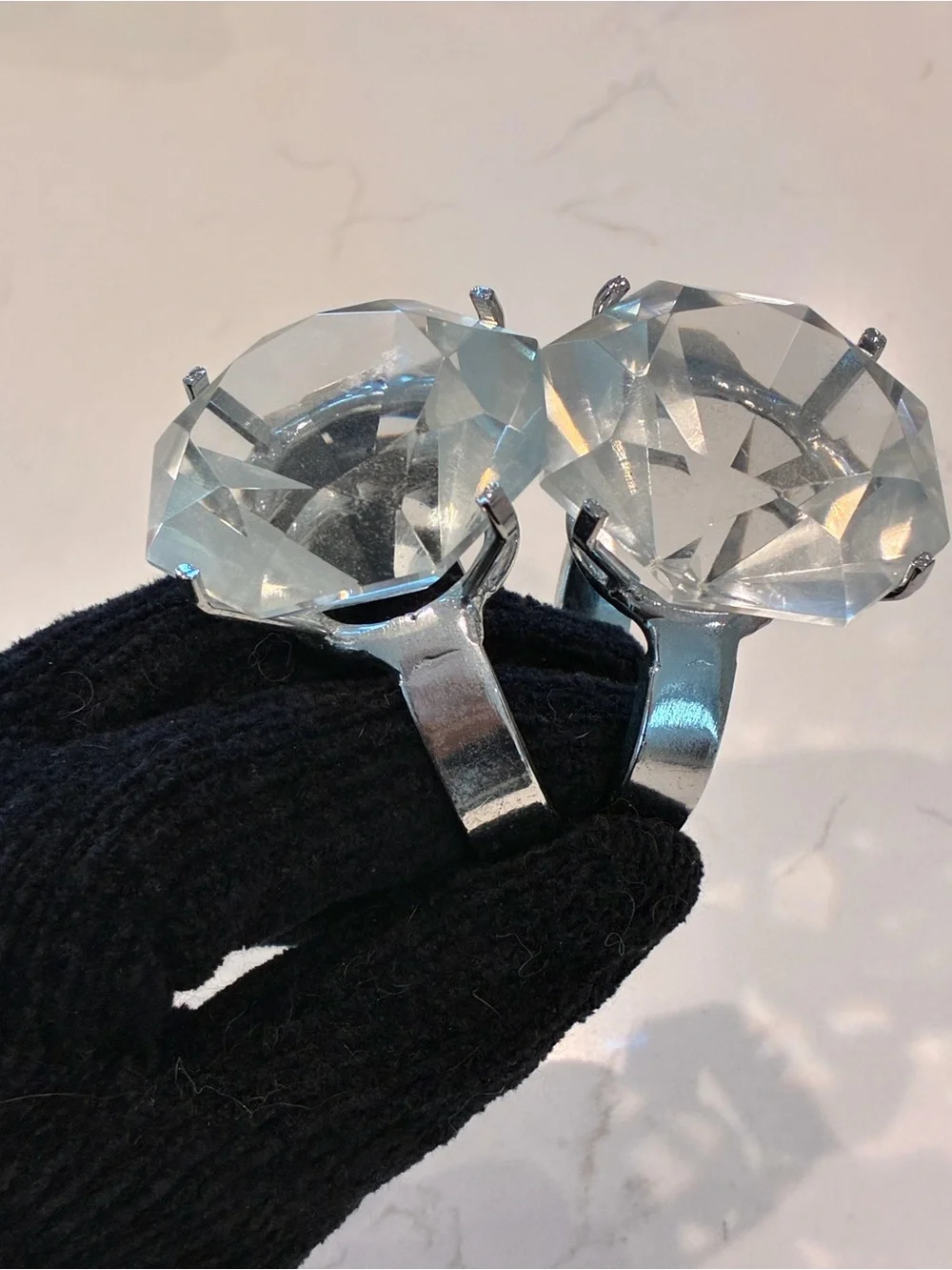 Vintage Giant Glass Diamond Ring Napkin Holders / Paperweights (Set of 2)